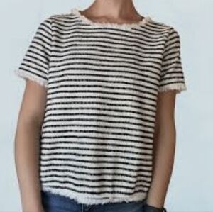 Green Envelope Navy and White Striped Fringe Top Small